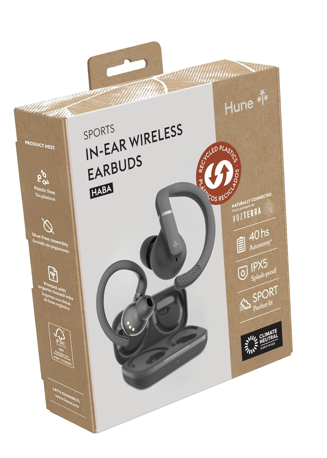 HUNE HABA TWS Sport – Auricolari Wireless Bluetooth 5.4 in Materiali Riciclati