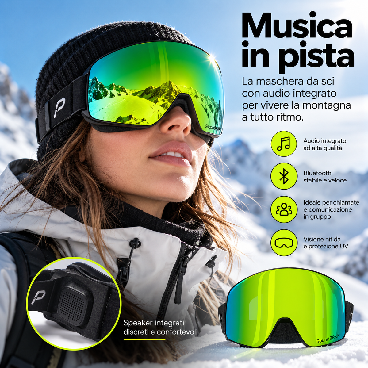 SoundBRKR – Maschera da sci smart con conduzione ossea e Bluetooth Conference