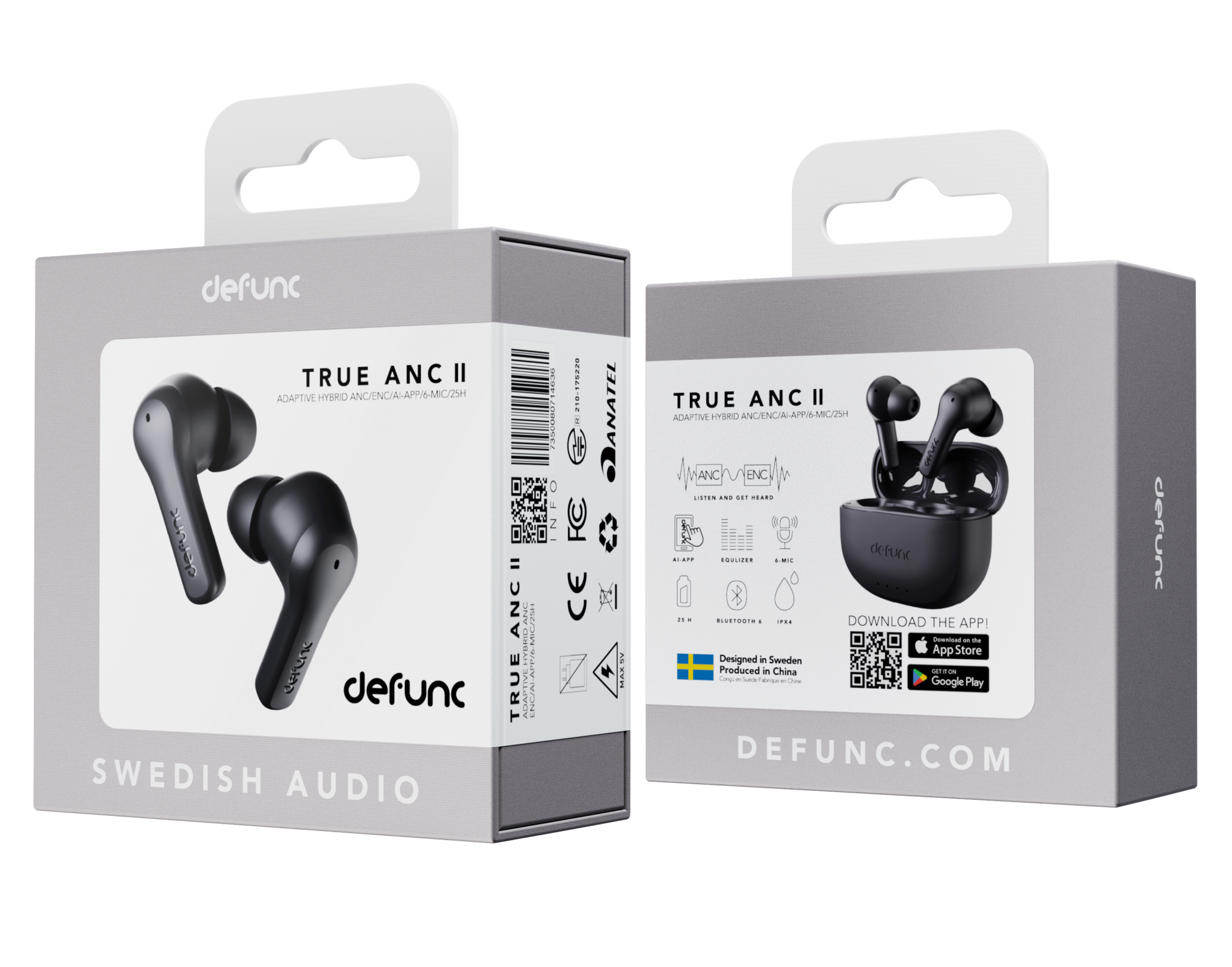 Defunc TRUE ANC II Black – Auricolari Wireless Bluetooth con Cancellazione Attiva del Rumore Neri