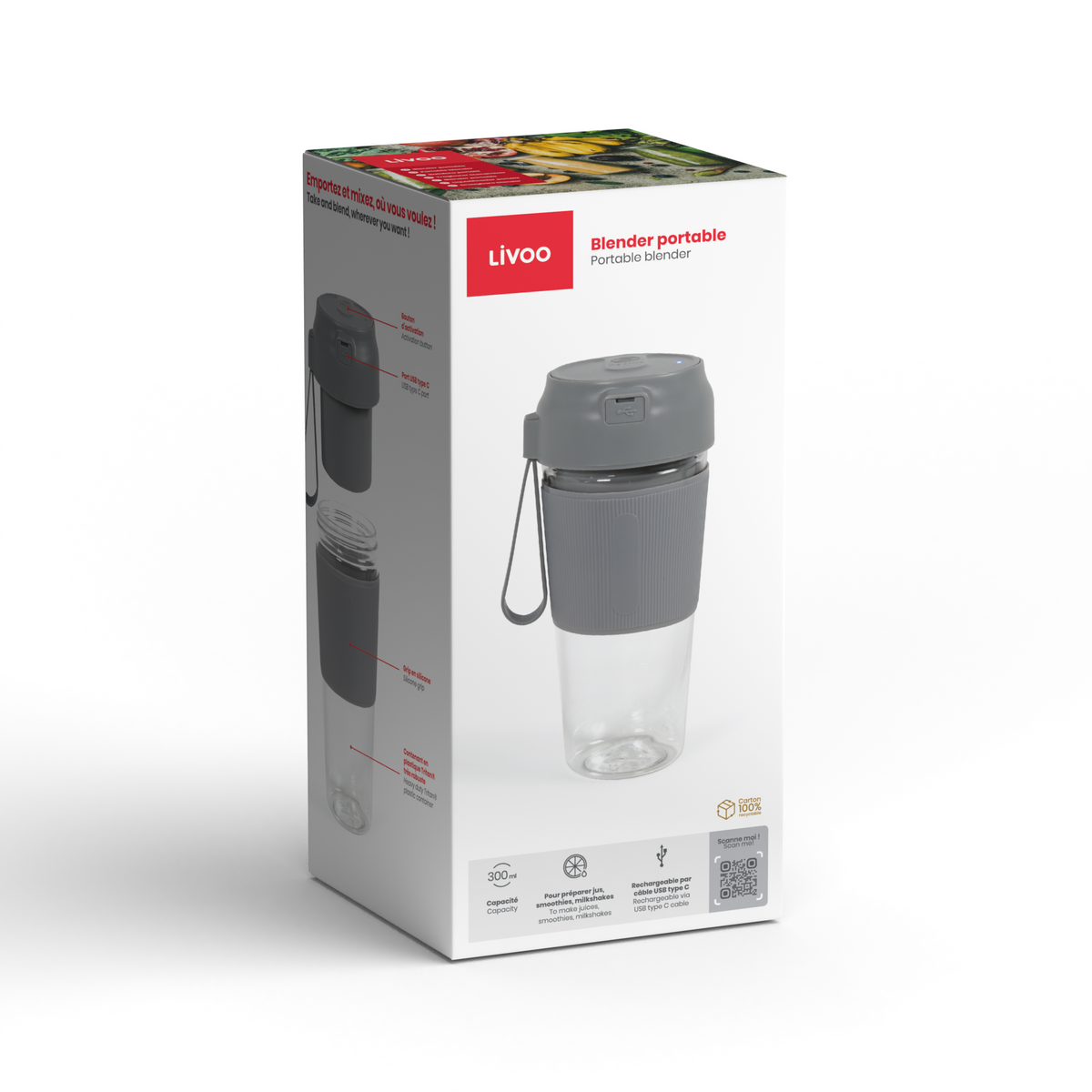 Delta Portable Blender Grey– Frullatore Portatile Ricaricabile