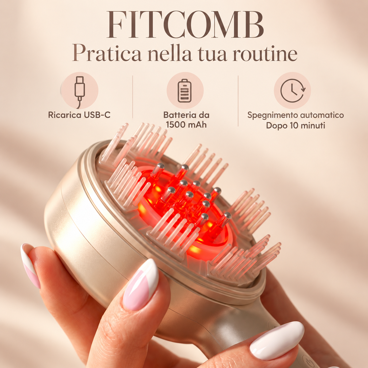 FITPADDY FITCOMB – Spazzola Massaggiante Cuoio Capelluto con EMS e Luce Rossa