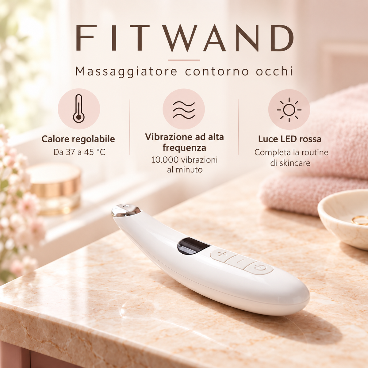 FITPADDY FITWAND – Massaggiatore Contorno Occhi con Calore e LED Rosso