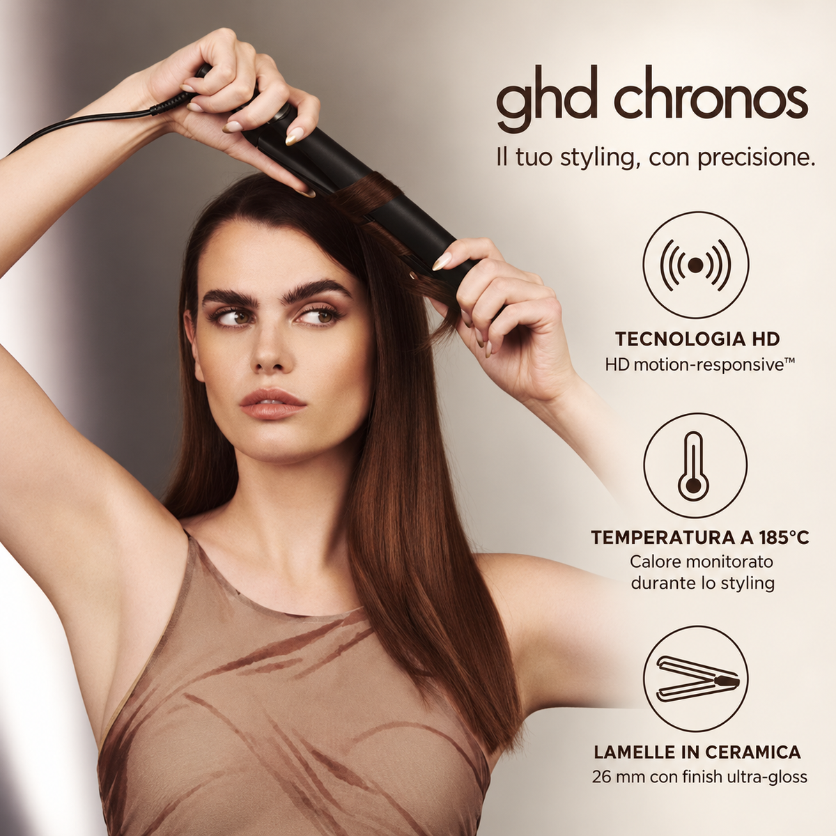 ghd Chronos – Piastra Capelli Professionale Nera con Tecnologia HD Motion-Responsive™