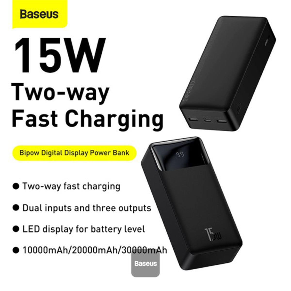Baseus Bipow Power Bank con Display Digitale 30000 mAh 15W