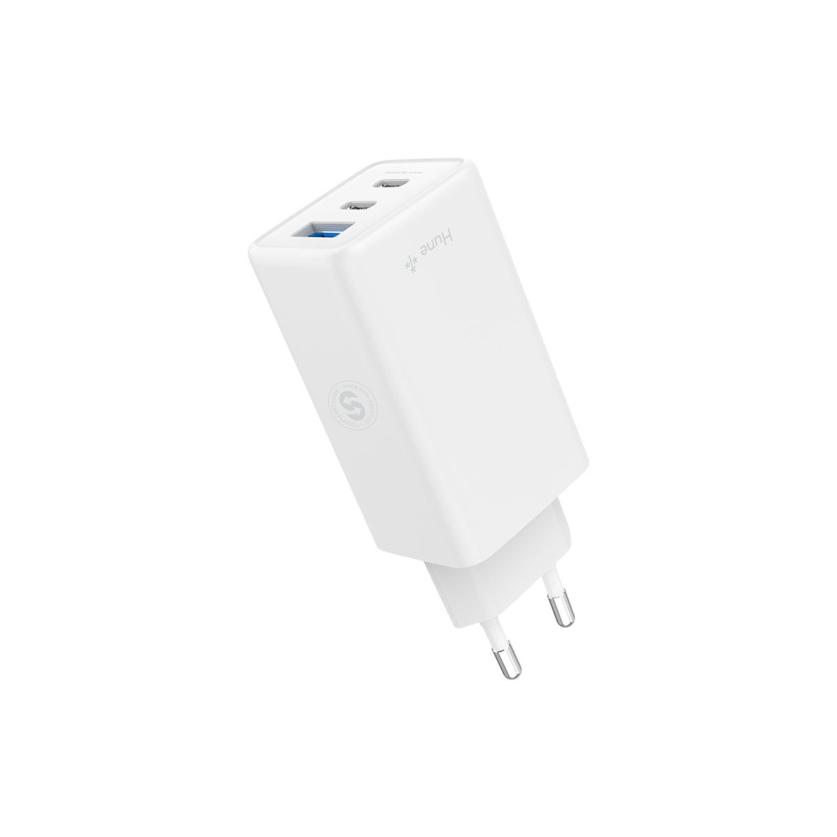 HUNE HURON 65W – Caricatore GaN Multiporta 2 USB-C + USB-A in Materiali Riciclati