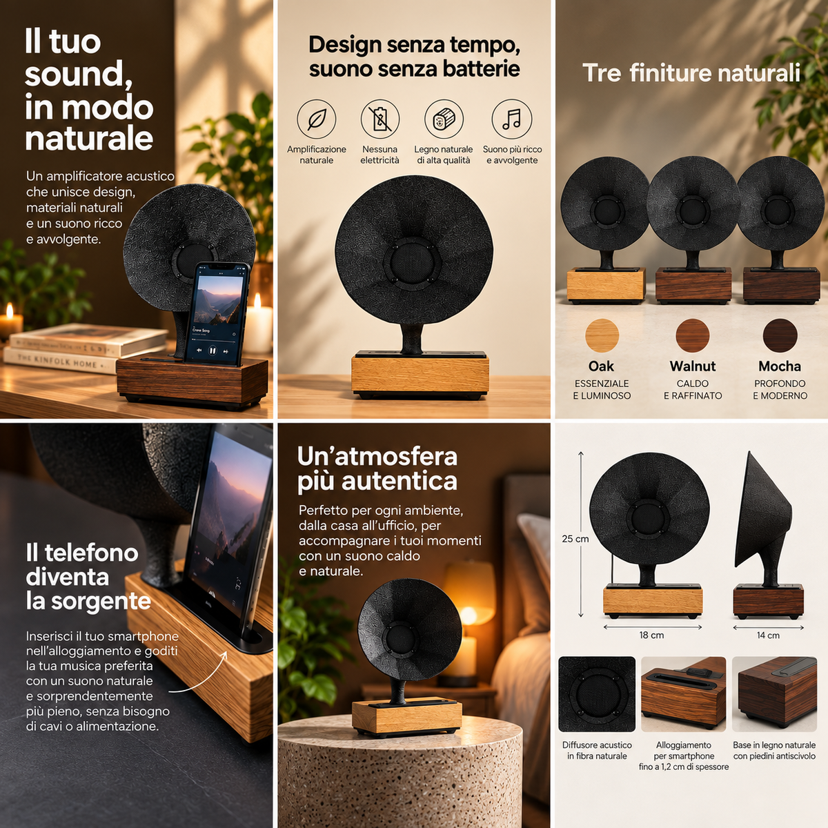 Acoustibox Classic Natural – Amplificatore Acustico per Smartphone