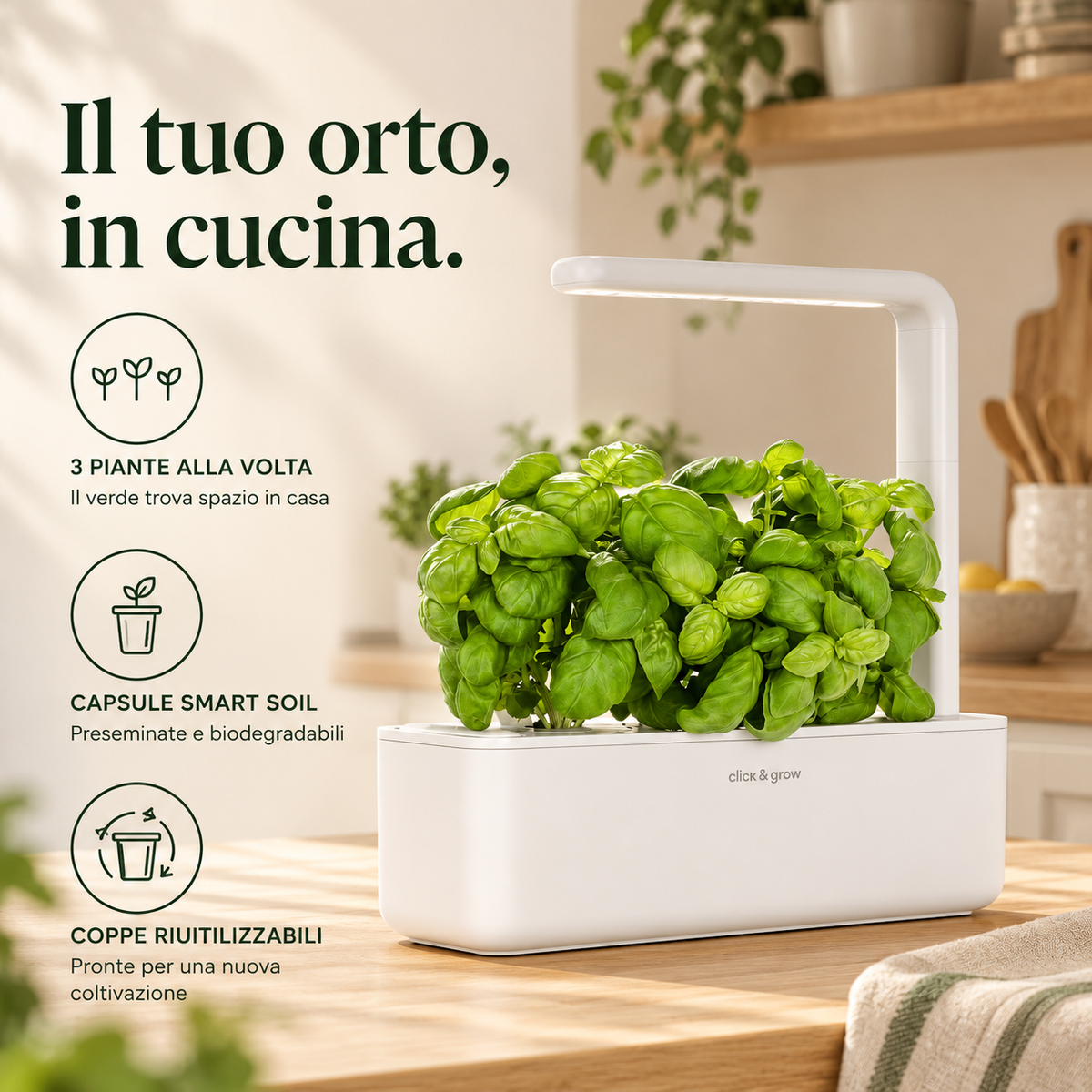 Click & Grow Smart Garden 3 – Giardino Smart da Interno con Luce Automatica