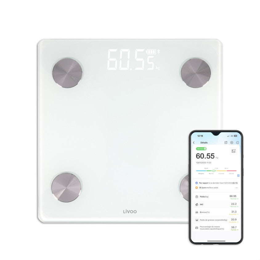 LIVOO DOM528W – Bilancia Digitale Impedenziometrica Smart con Bluetooth e 17 Indicatori Corporei