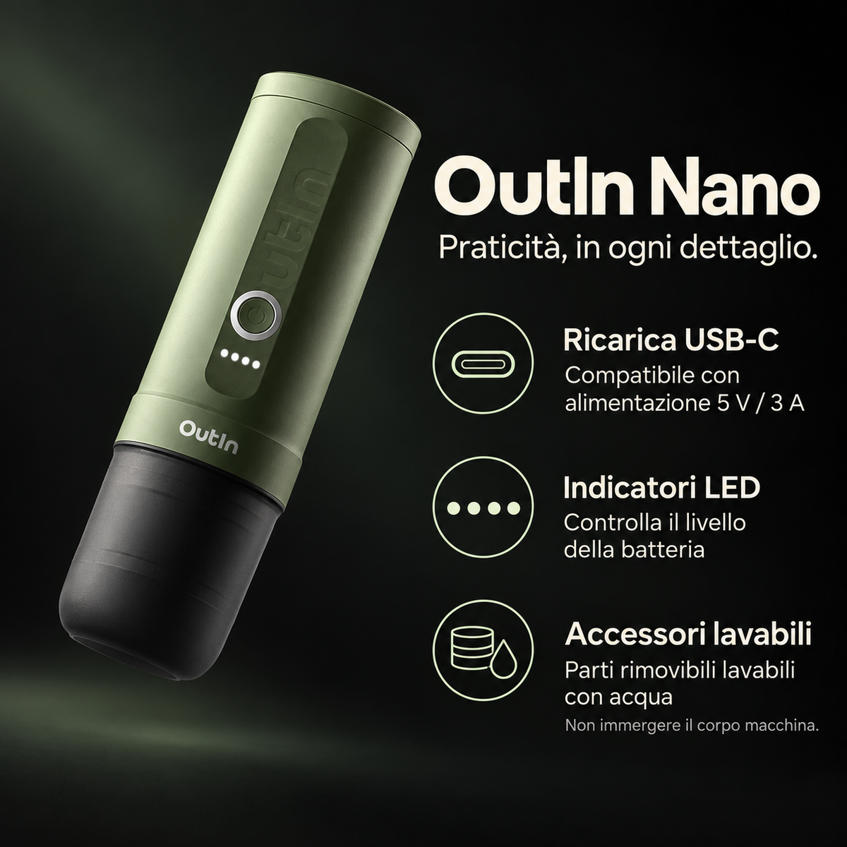 OutIn Nano – Macchina da Caffè Espresso Portatile Elettrica con Riscaldamento