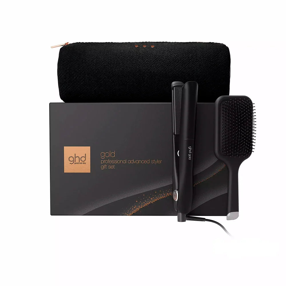 ghd Gold Gift Set – Piastra Professionale Nera con Spazzola e Pochette Termoresistente