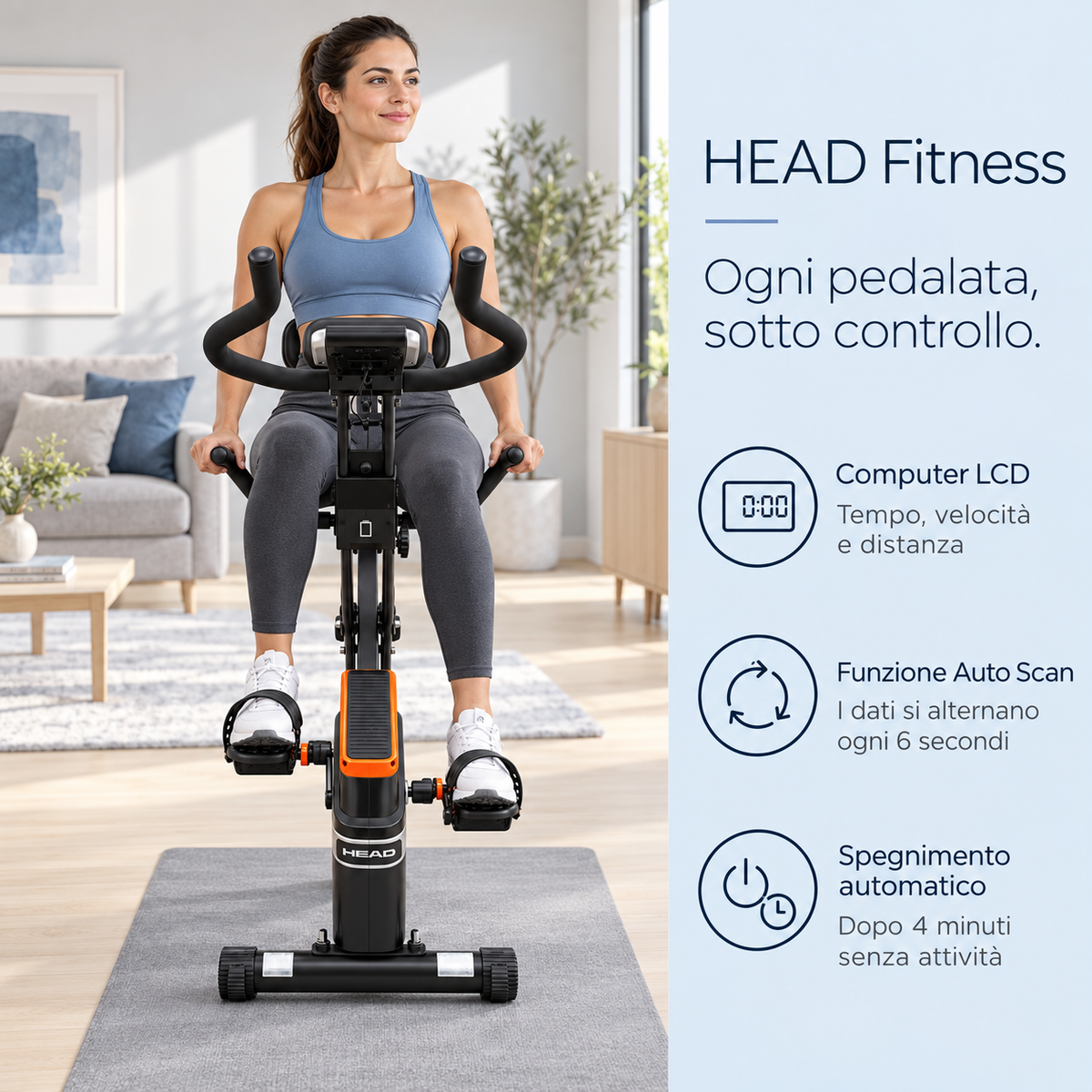 HEAD Fitness – Cyclette Pieghevole con Schienale e Bluetooth