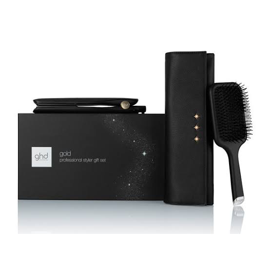 ghd Gold Gift Set – Piastra Professionale Nera con Spazzola e Pochette Termoresistente