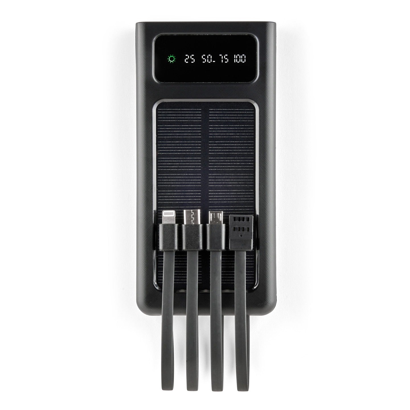 Livoo Solar Power Bank 10.000 mAh – Batteria Esterna Solare 10W con Cavi Integrati e Torcia LED