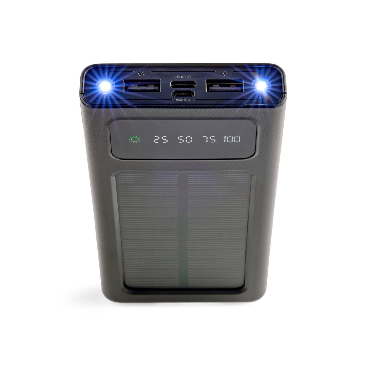 Livoo Solar Power Bank 10.000 mAh – Batteria Esterna Solare 10W con Cavi Integrati e Torcia LED