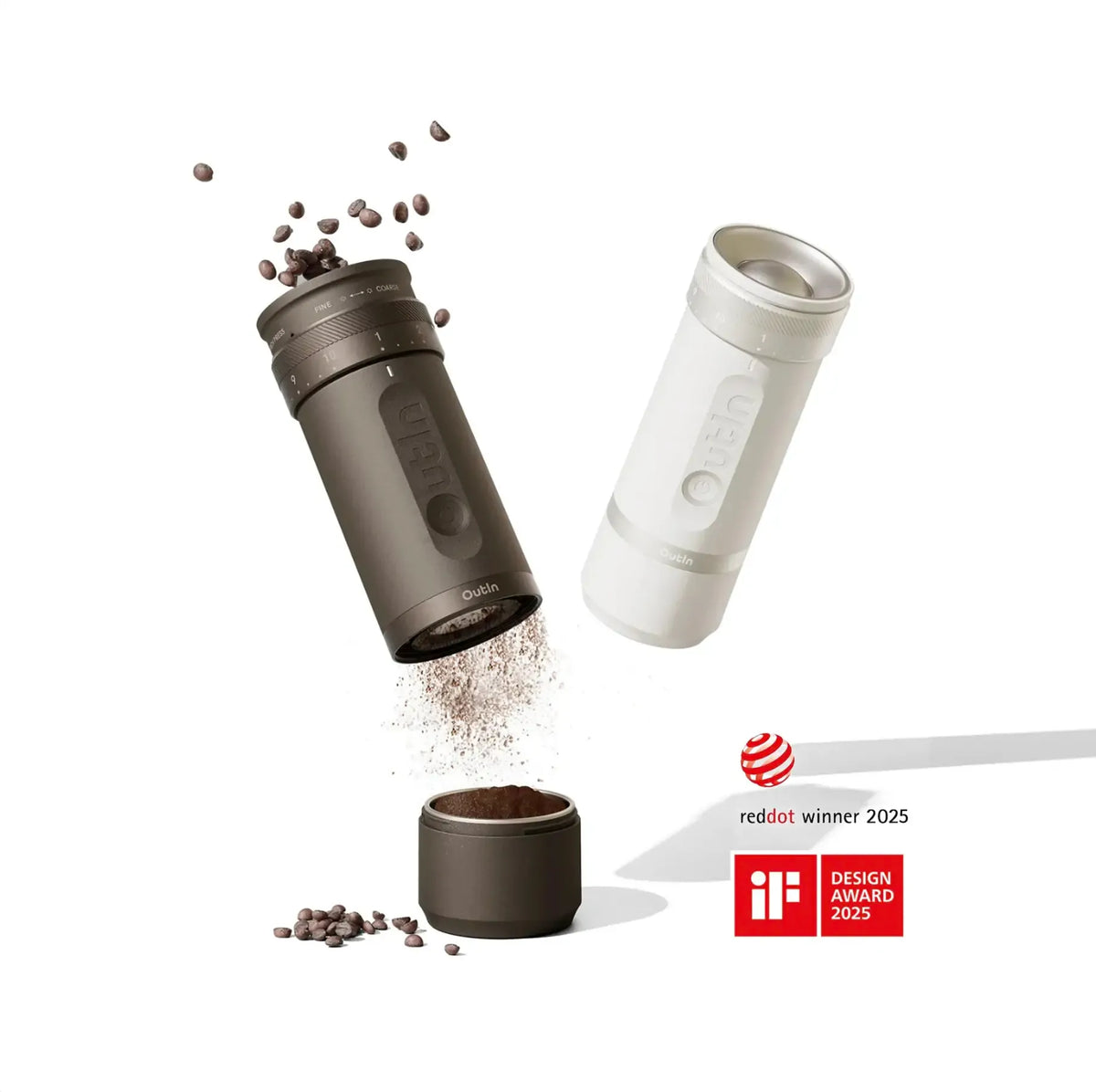 OutIn Fino Coffee Grinder Sandstone White – Macinacaffè Elettrico Portatile con 28 Regolazioni