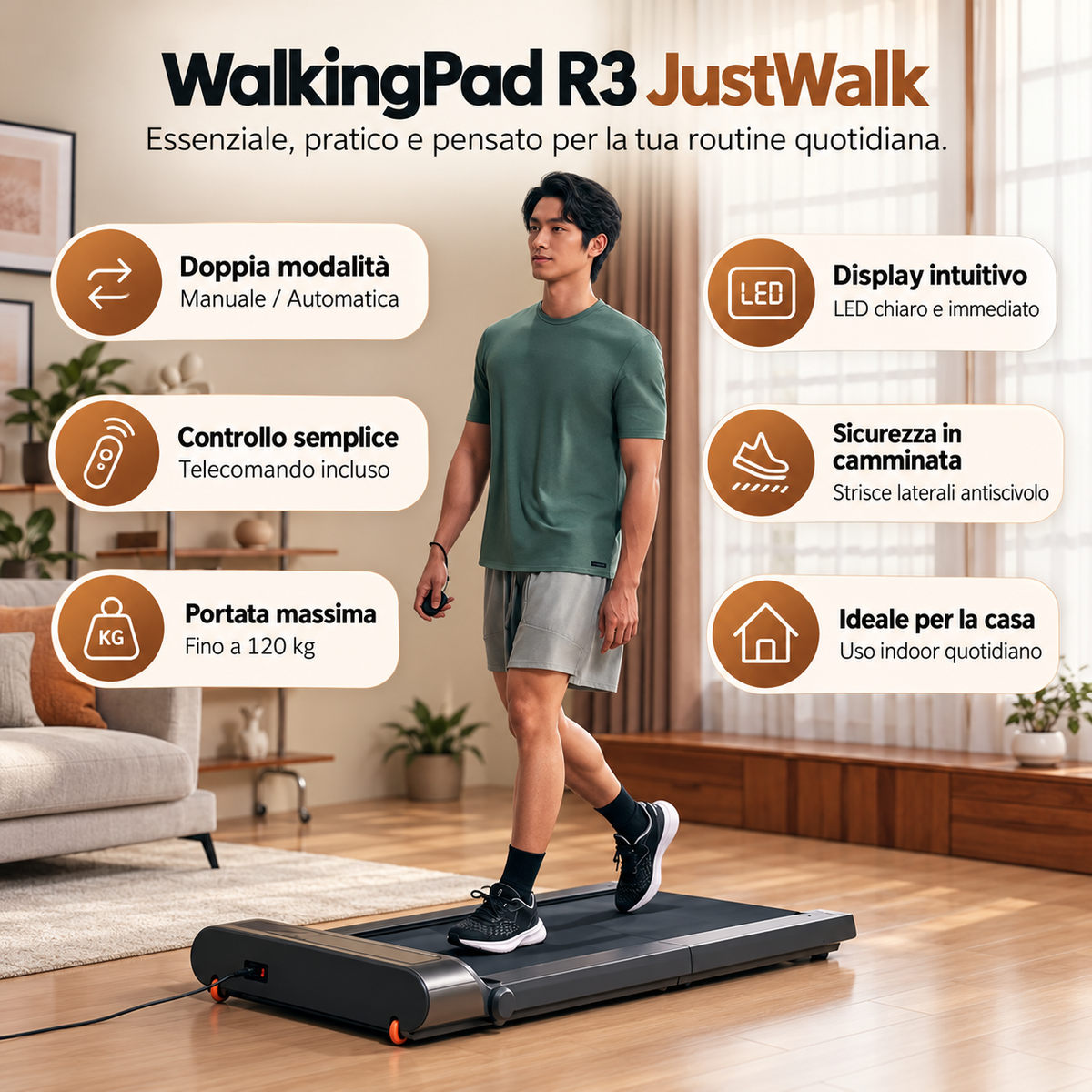 Kingsmith WalkingPad R3 JustWalk – Tapis Roulant Pieghevole Smart fino a 6 km/h