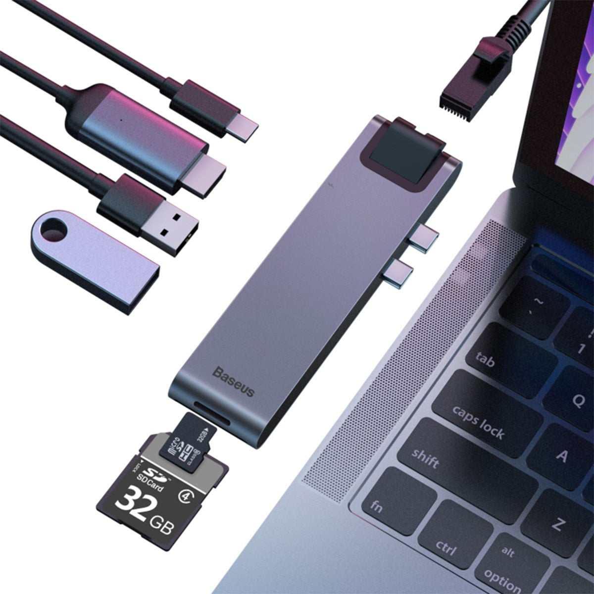 Baseus thunderbolt C+Pro Hub USB-C 7-in-1 con 2x USB 3.0 + HDMI + RJ45 + SD