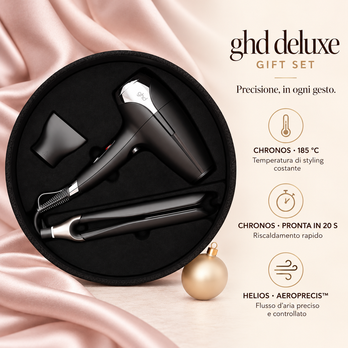 ghd Deluxe Gift Set – Piastra Chronos e Asciugacapelli Helios con Vanity Case