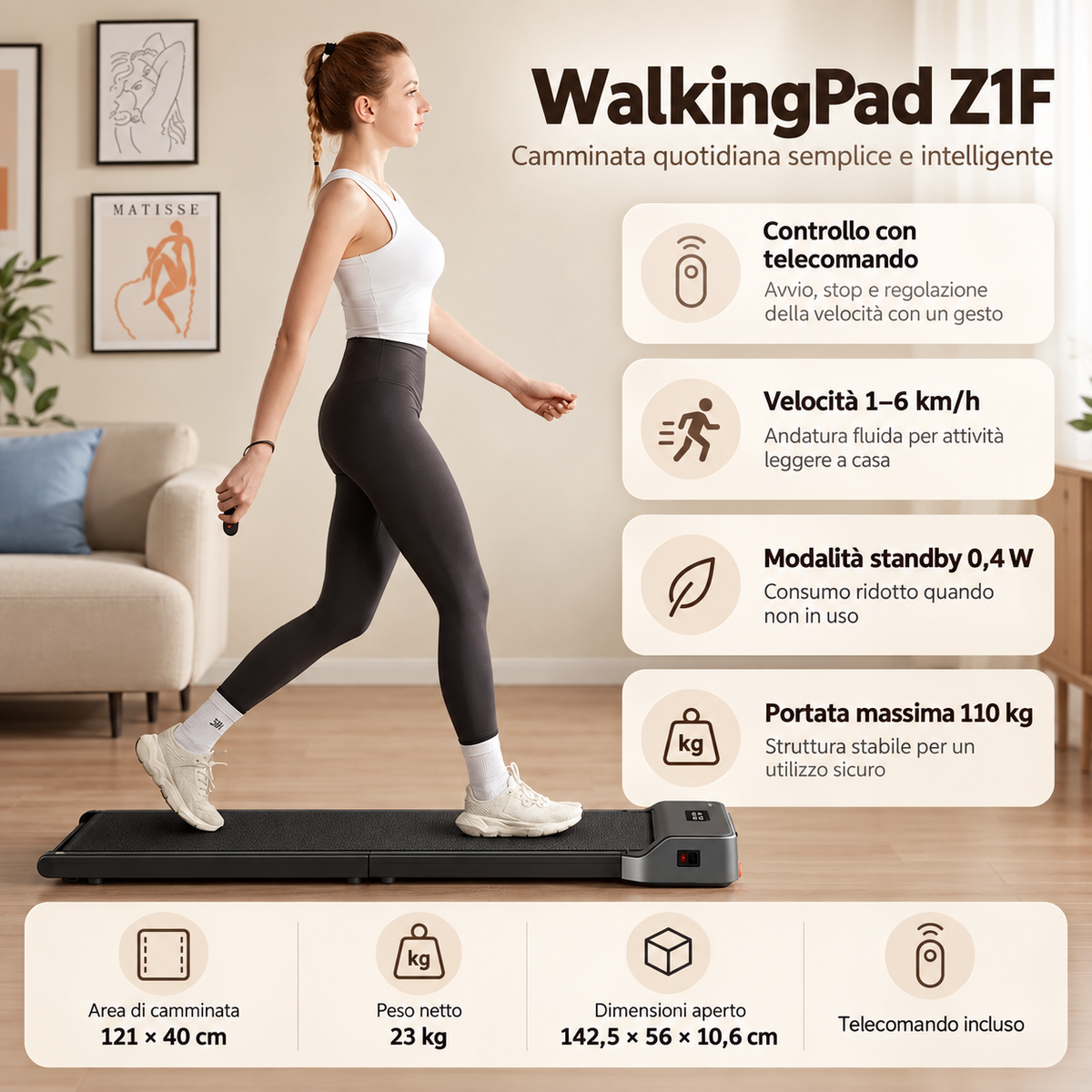 Kingsmith WalkingPad Z1F – Tapis Roulant Pieghevole 1–6 km/h