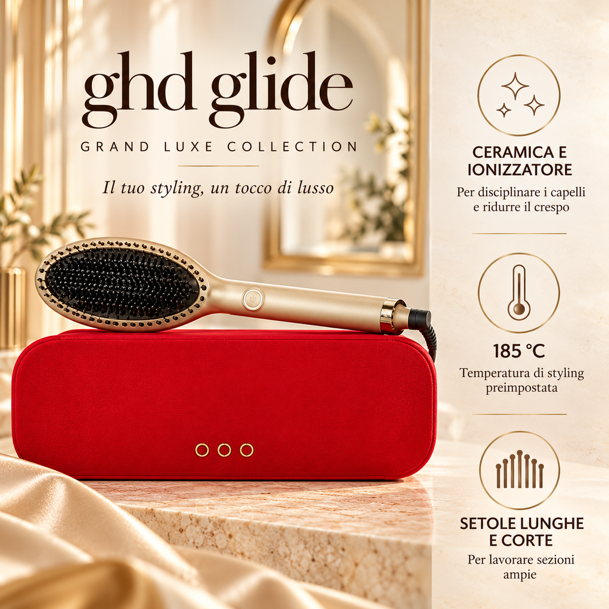 ghd Glide Grand Luxe Collection – Spazzola Lisciante Elettrica con Custodia