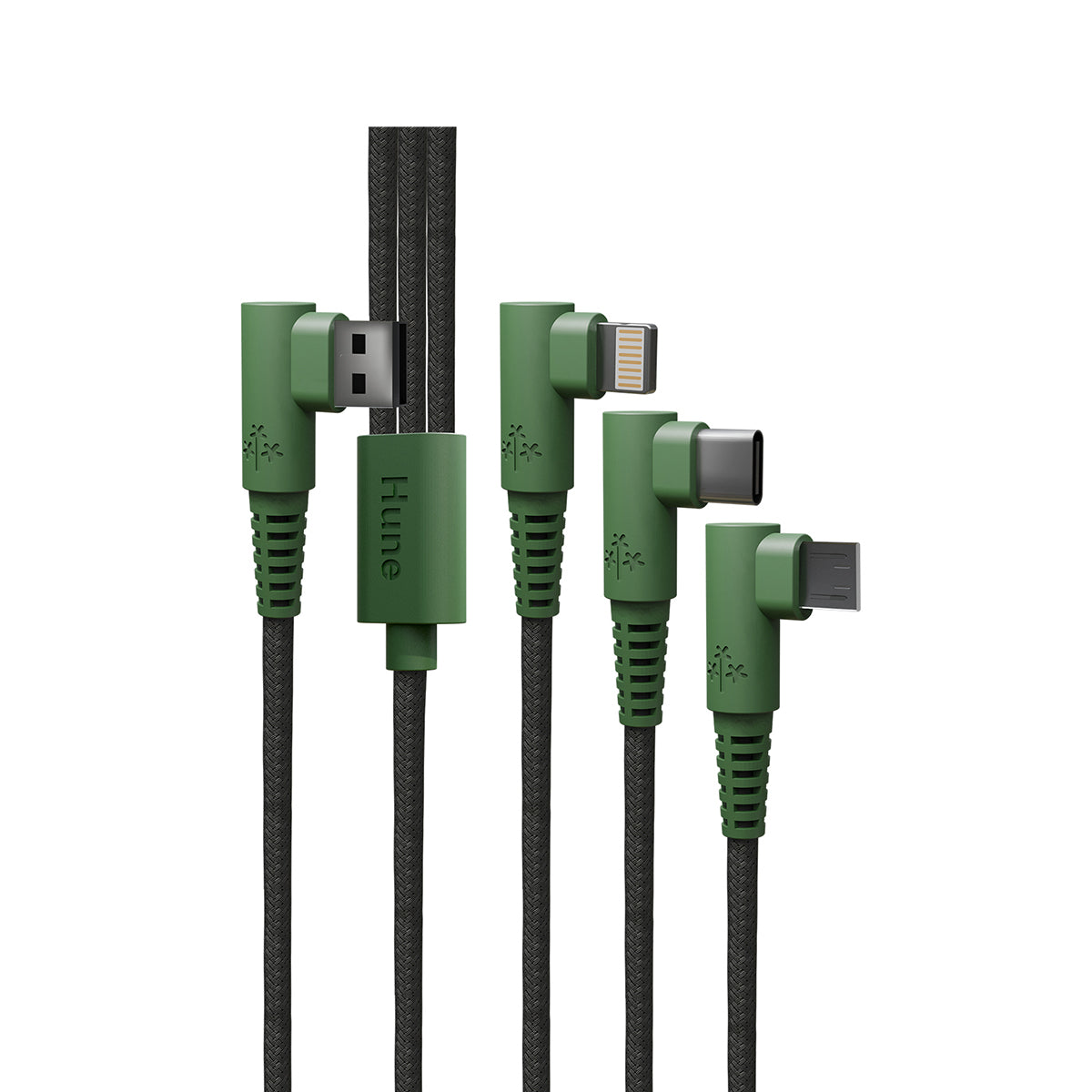 Hune Hiedra-3in1 Cavo Tessuto 3in1 USB 1.2m Verde Foresta (solo ricarica)