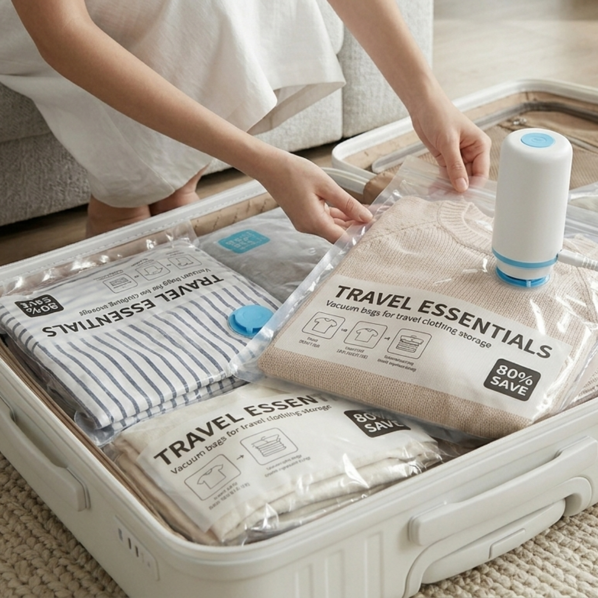 Set Travel Smart - Sottovuoto pro con pompa elettrica da viaggio + sacchetti