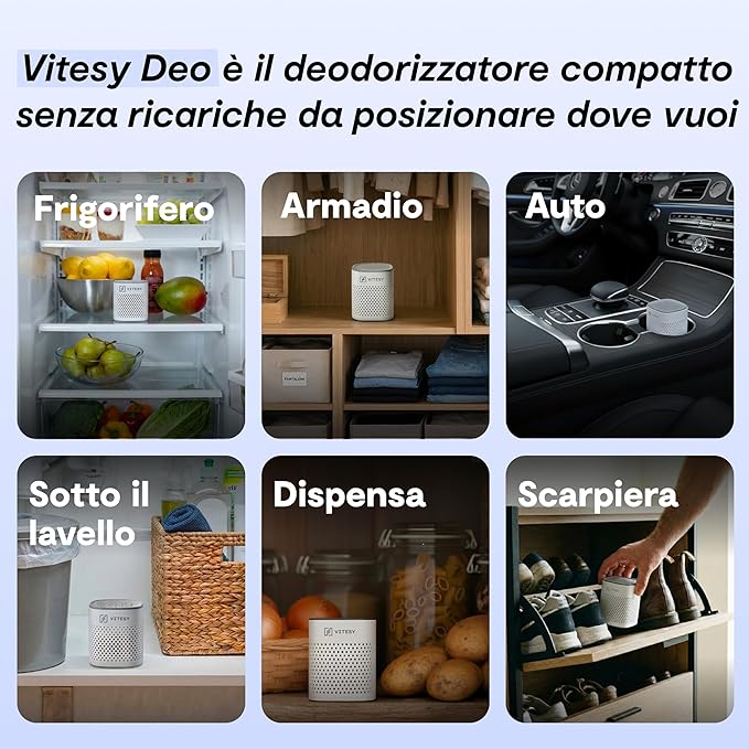Vitesy Deo – Eliminatore di Odori Catalitico Riutilizzabile per Frigorifero, Auto e Armadi