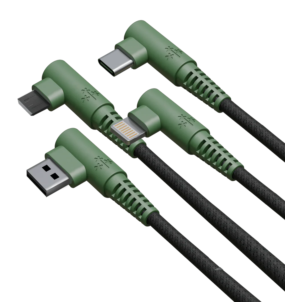 HUNE HIEDRA 3 in 1 – Cavo Universale USB-A a USB-C, Lightning e Micro USB in Materiali Riciclati