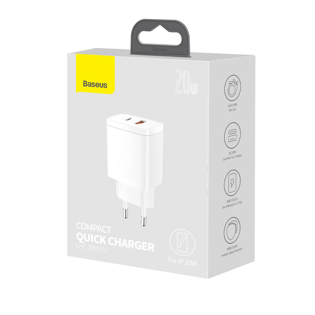 Baseus Charger 20W 2 ports (USB+USB-C) Compact quick with white CCXJ