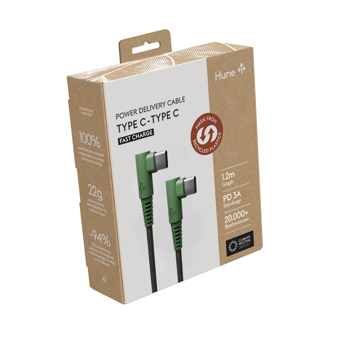 Hune Hiedra-CC Cavo 90° Tessuto TypeC-TypeC 1.2mt Verde Foresta