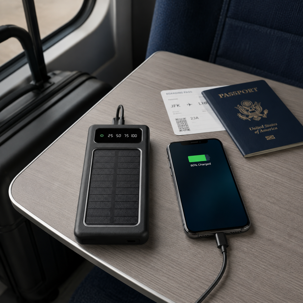 Livoo Solar Power Bank 10.000 mAh – Batteria Esterna Solare 10W con Cavi Integrati e Torcia LED
