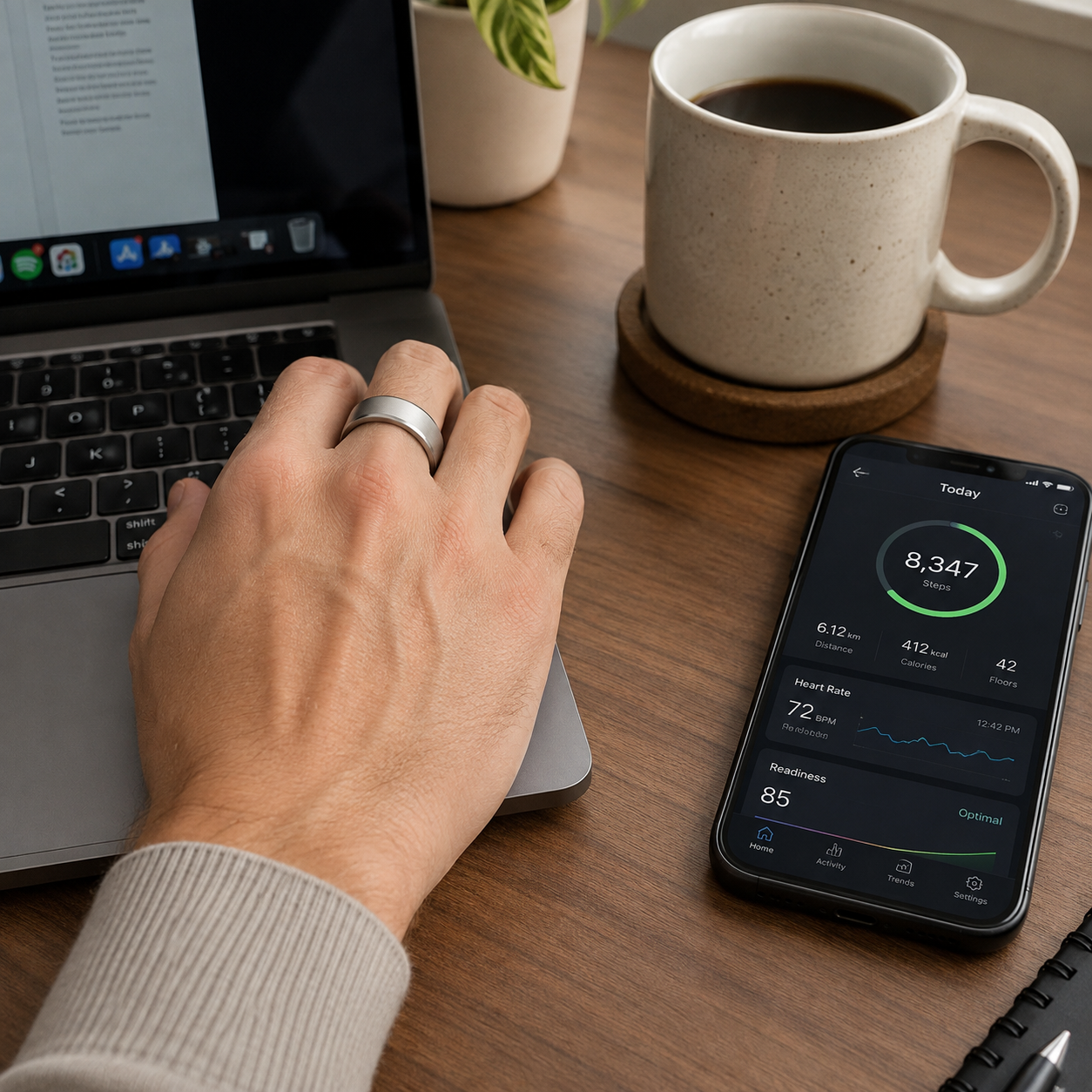 FITPADDY FitRing Air – Smart Ring in Acciaio con Monitoraggio Benessere 24h, SpO₂, Sonno e 5ATM