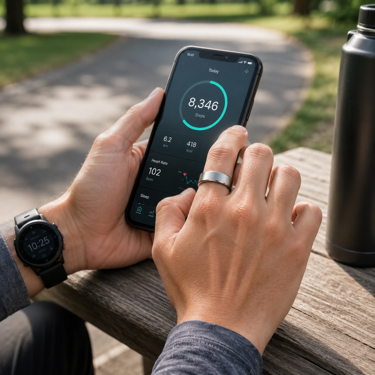 FITPADDY FitRing Air – Smart Ring in Acciaio con Monitoraggio Benessere 24h, SpO₂, Sonno e 5ATM
