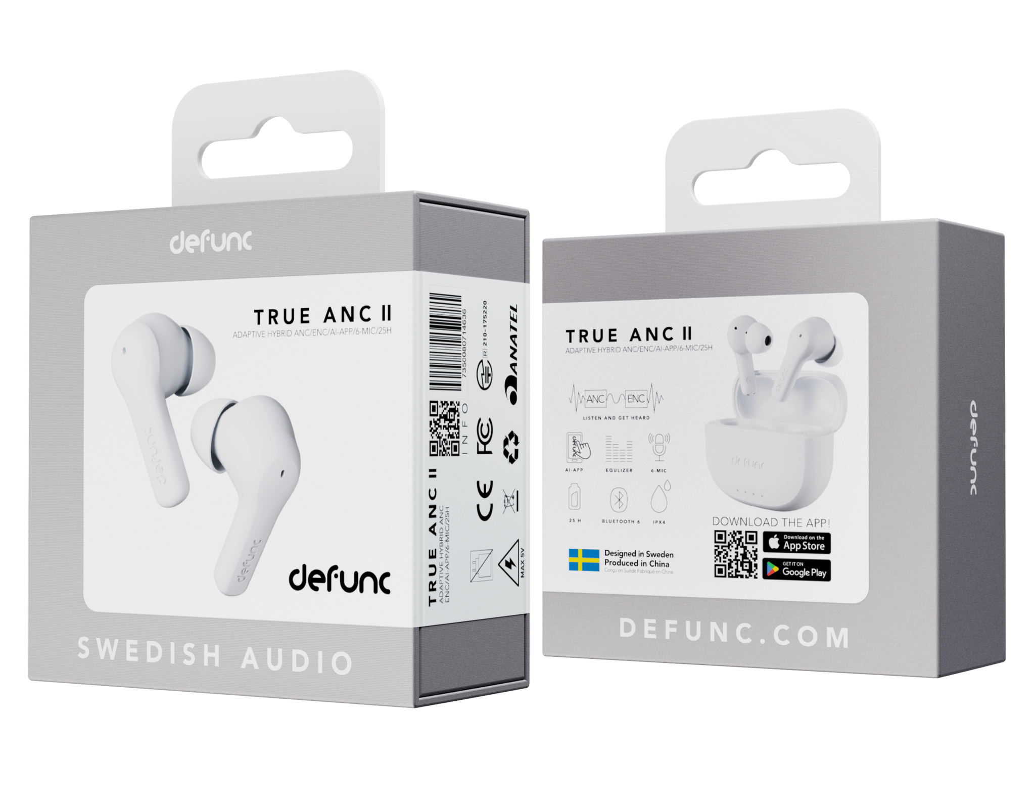 Defunc TRUE ANC II White – Auricolari Wireless Bluetooth con Cancellazione Attiva del Rumore Bianchi