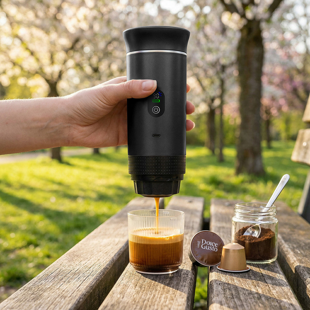 Delta Portable Coffee Machine – Macchina da Caffè Portatile Ricaricabile per Caffè Macinato e Capsule