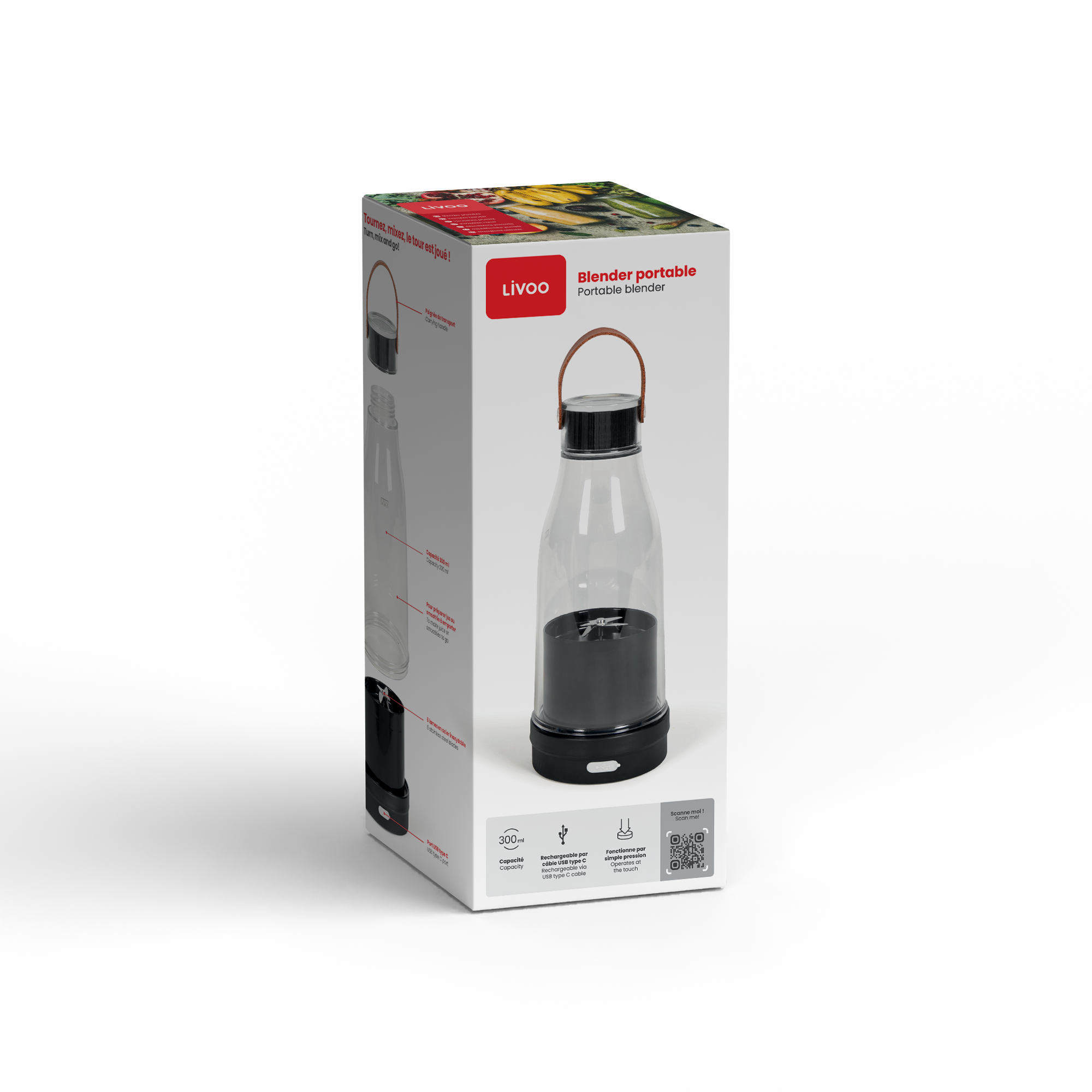 Delta Portable Blender Black– Frullatore Portatile Ricaricabile USB con Bottiglia To-Go