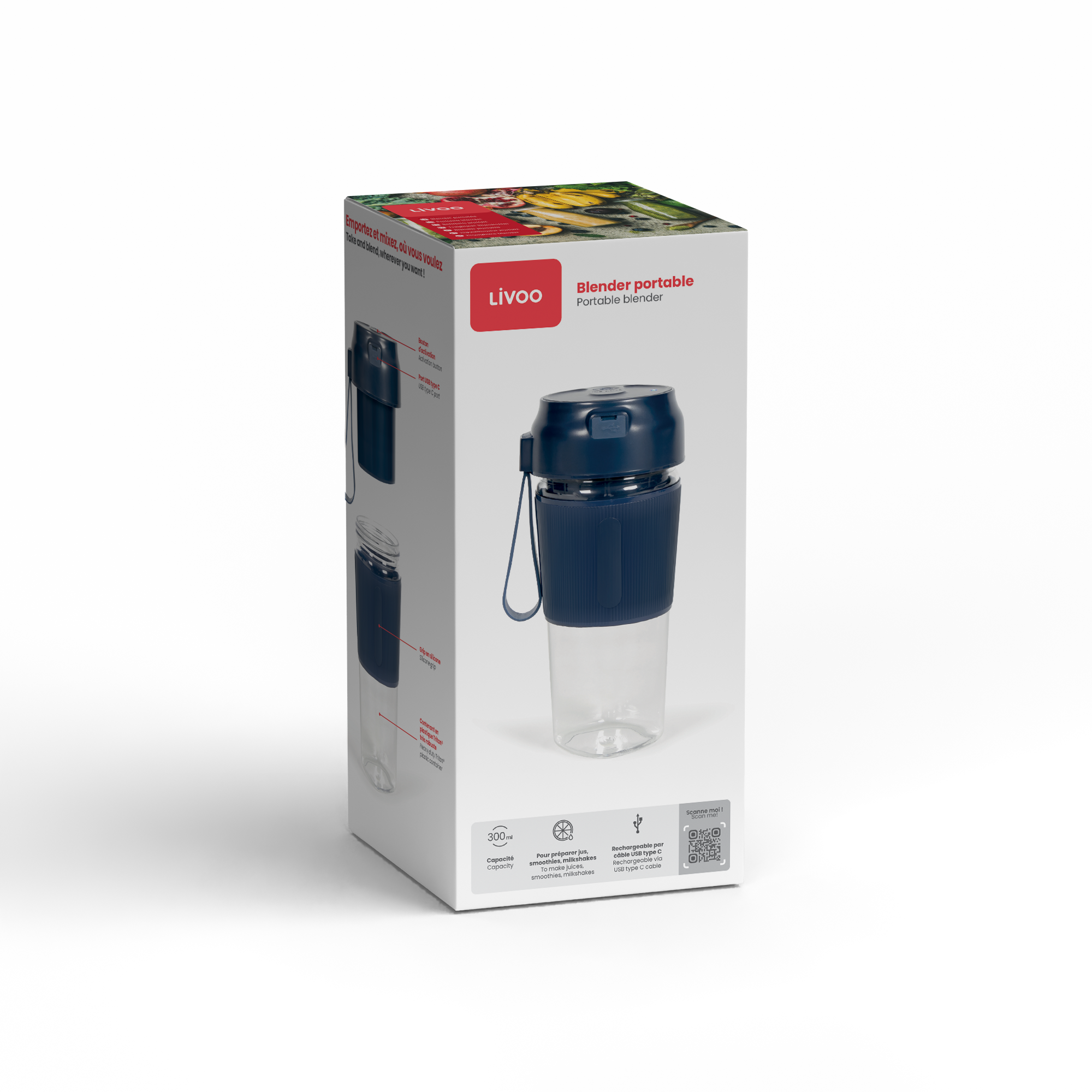 Delta Portable Blender Blue – Frullatore Portatile Ricaricabile con Bottiglia To-Go