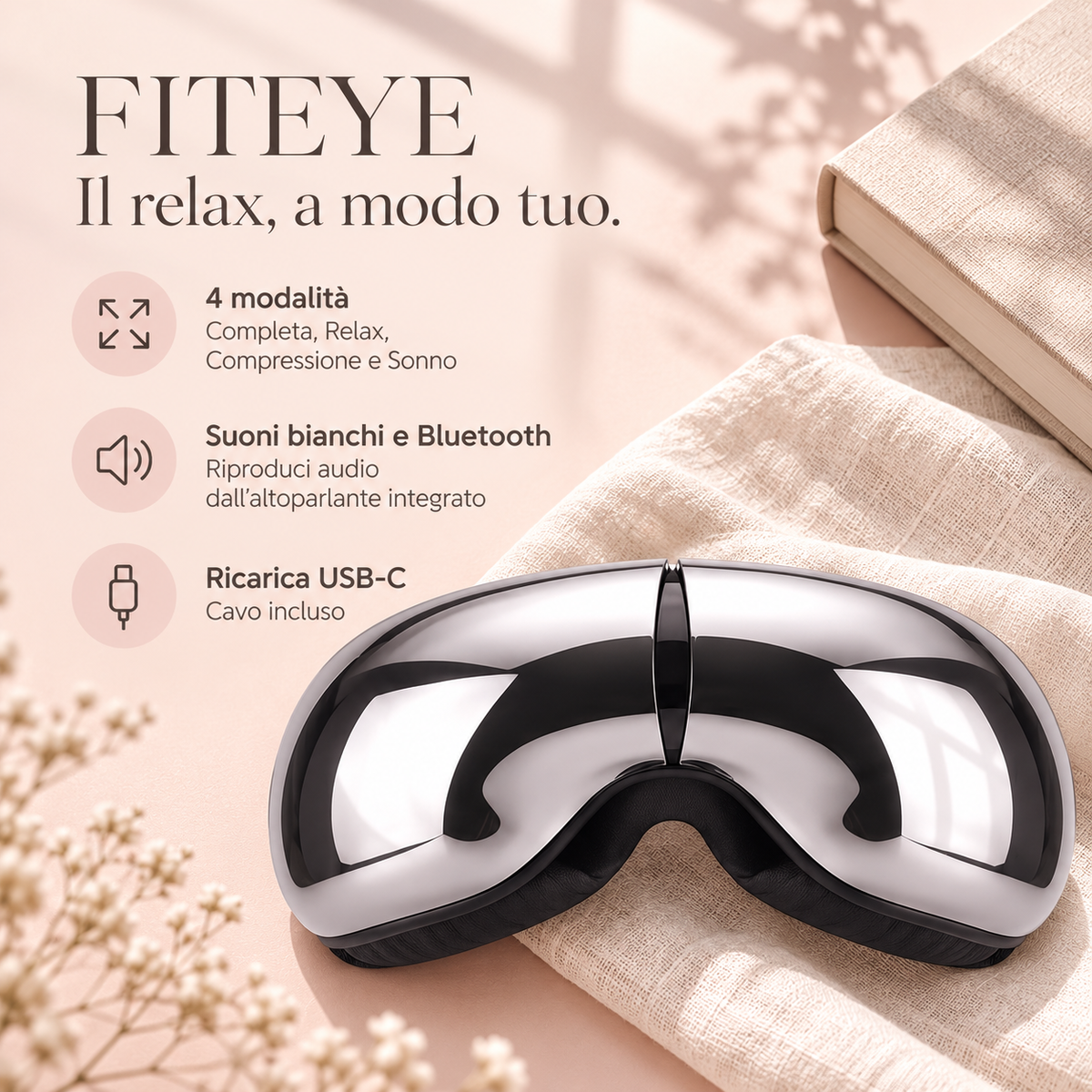 FITPADDY FITEYE – Massaggiatore Occhi con Compressione, Calore e Vibrazione
