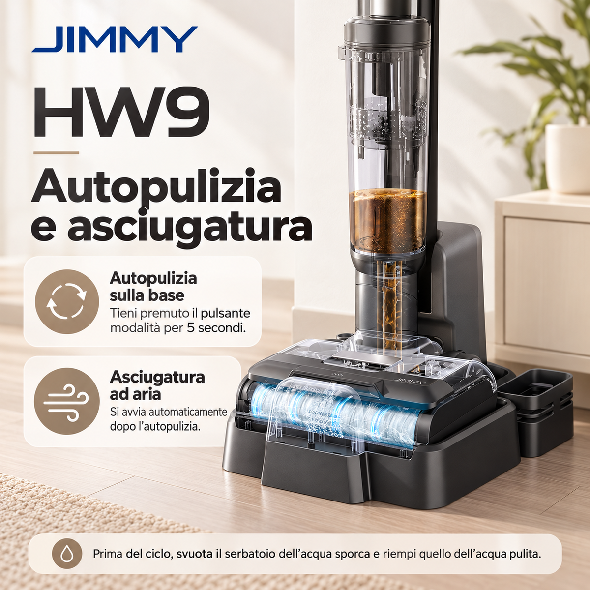 JIMMY HW9 – Aspirapolvere Lavapavimenti Cordless con Autopulizia