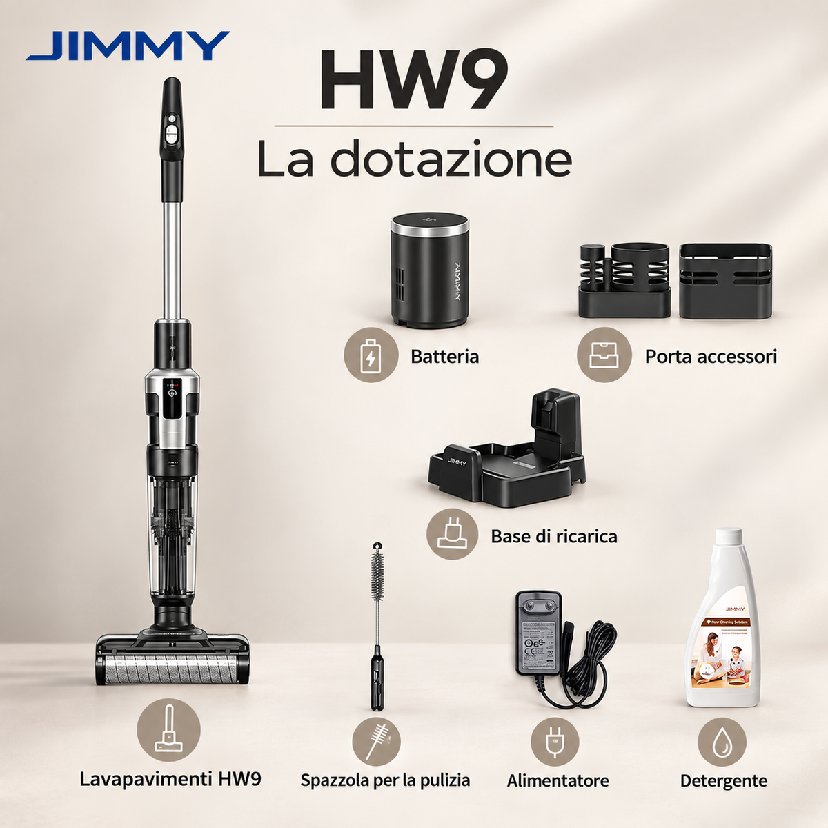 JIMMY HW9 – Aspirapolvere Lavapavimenti Cordless con Autopulizia