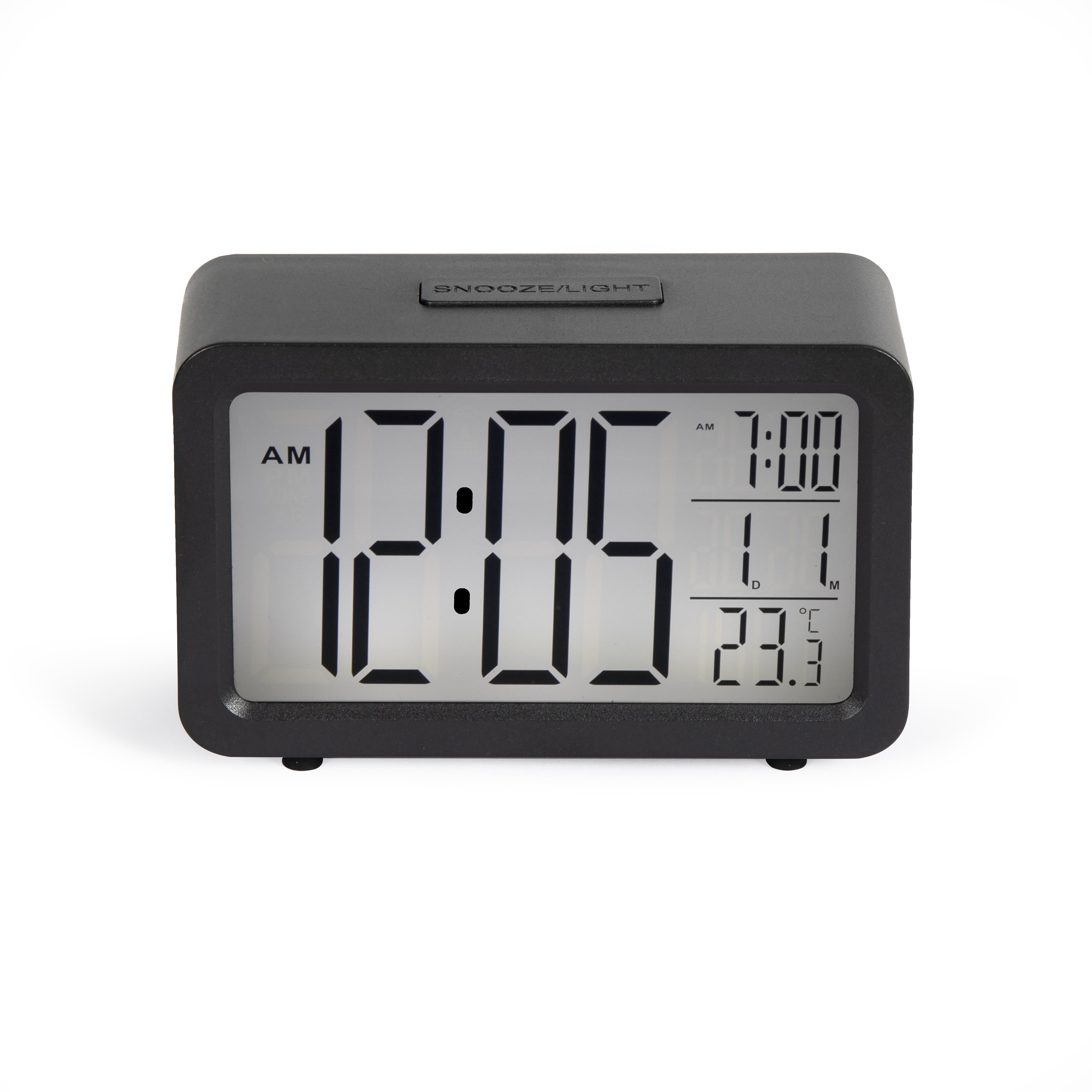 Delta Digital Alarm Clock Black – Sveglia Digitale con Display LCD, Calendario e Temperatura