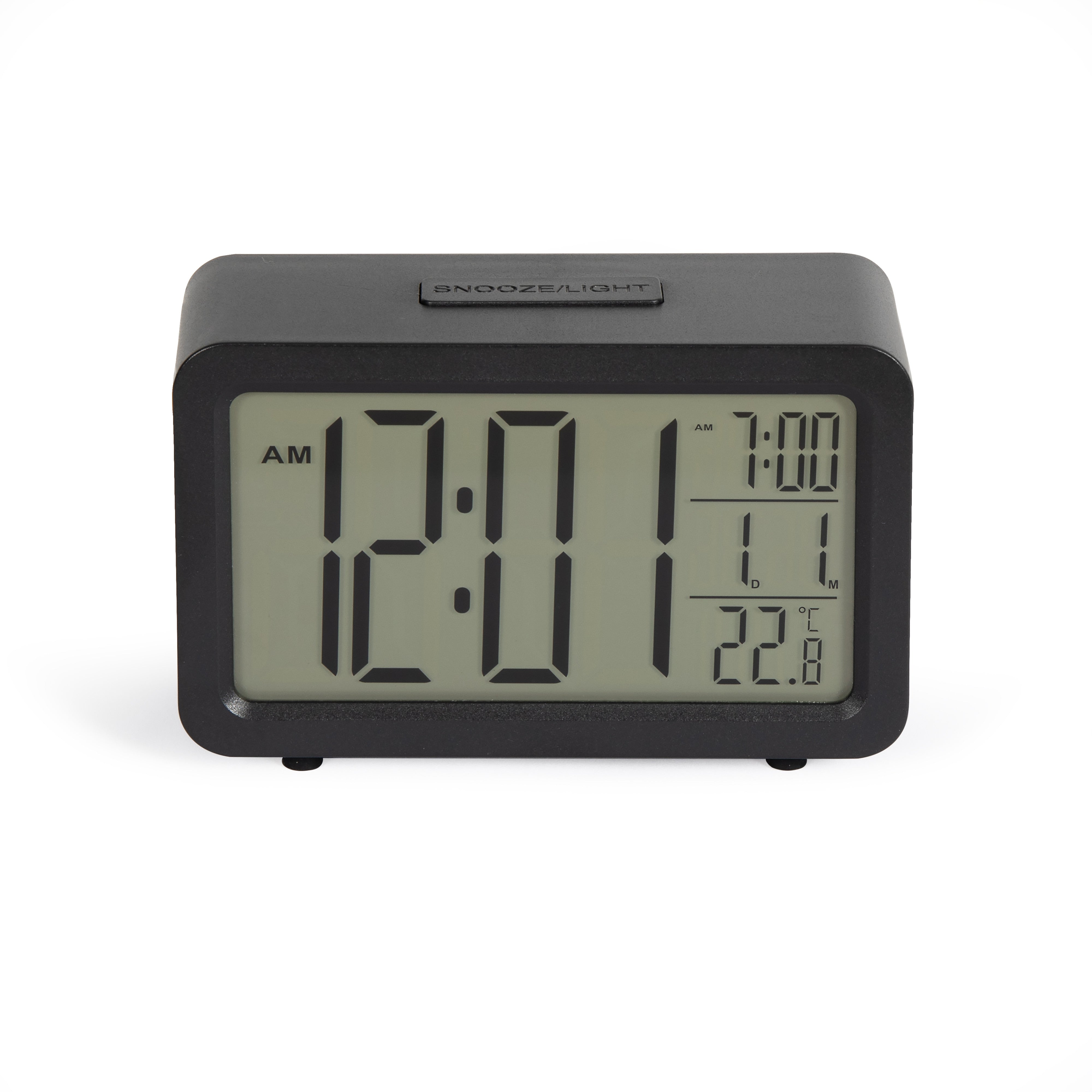 Delta Digital Alarm Clock Black – Sveglia Digitale con Display LCD, Calendario e Temperatura