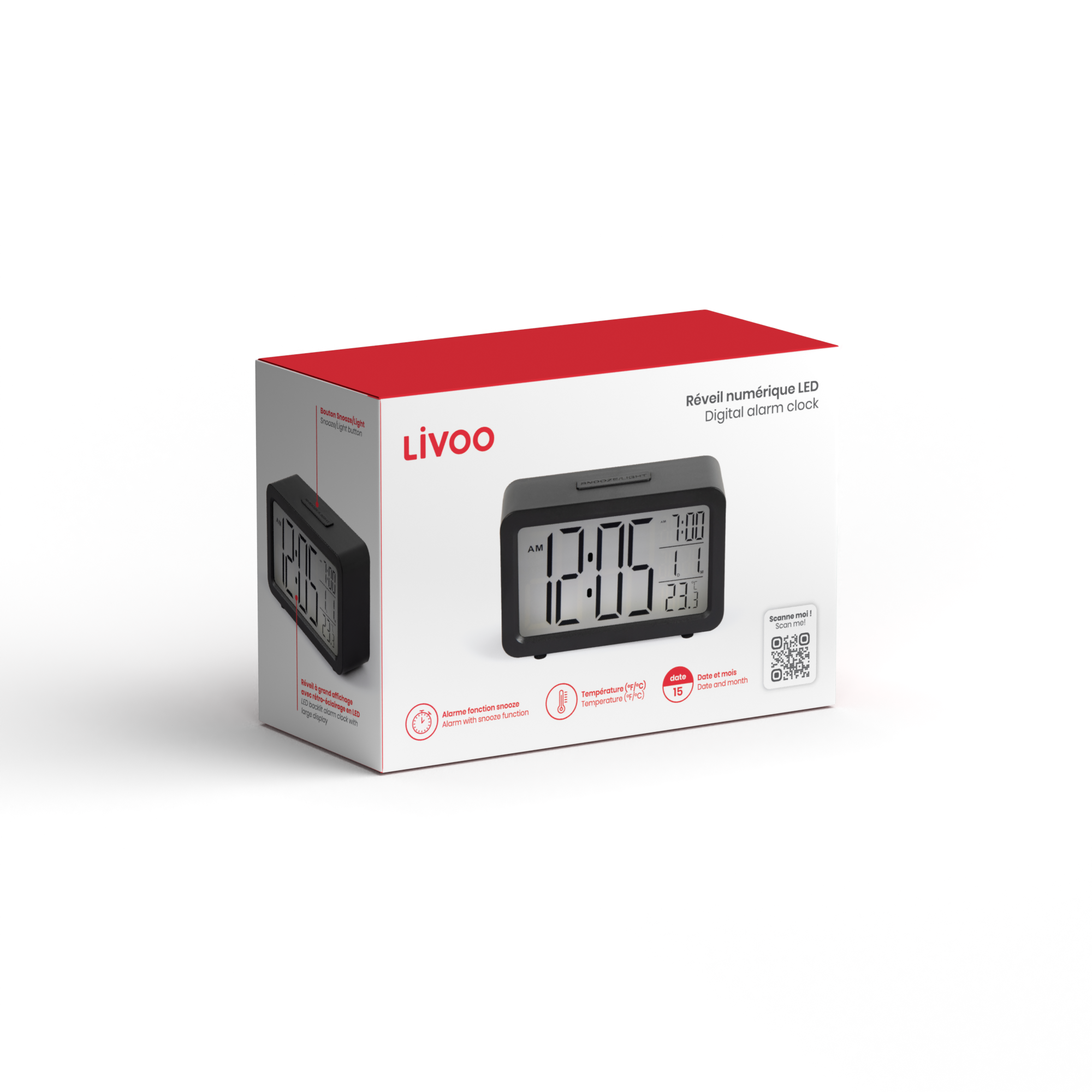 Delta Digital Alarm Clock Black – Sveglia Digitale con Display LCD, Calendario e Temperatura