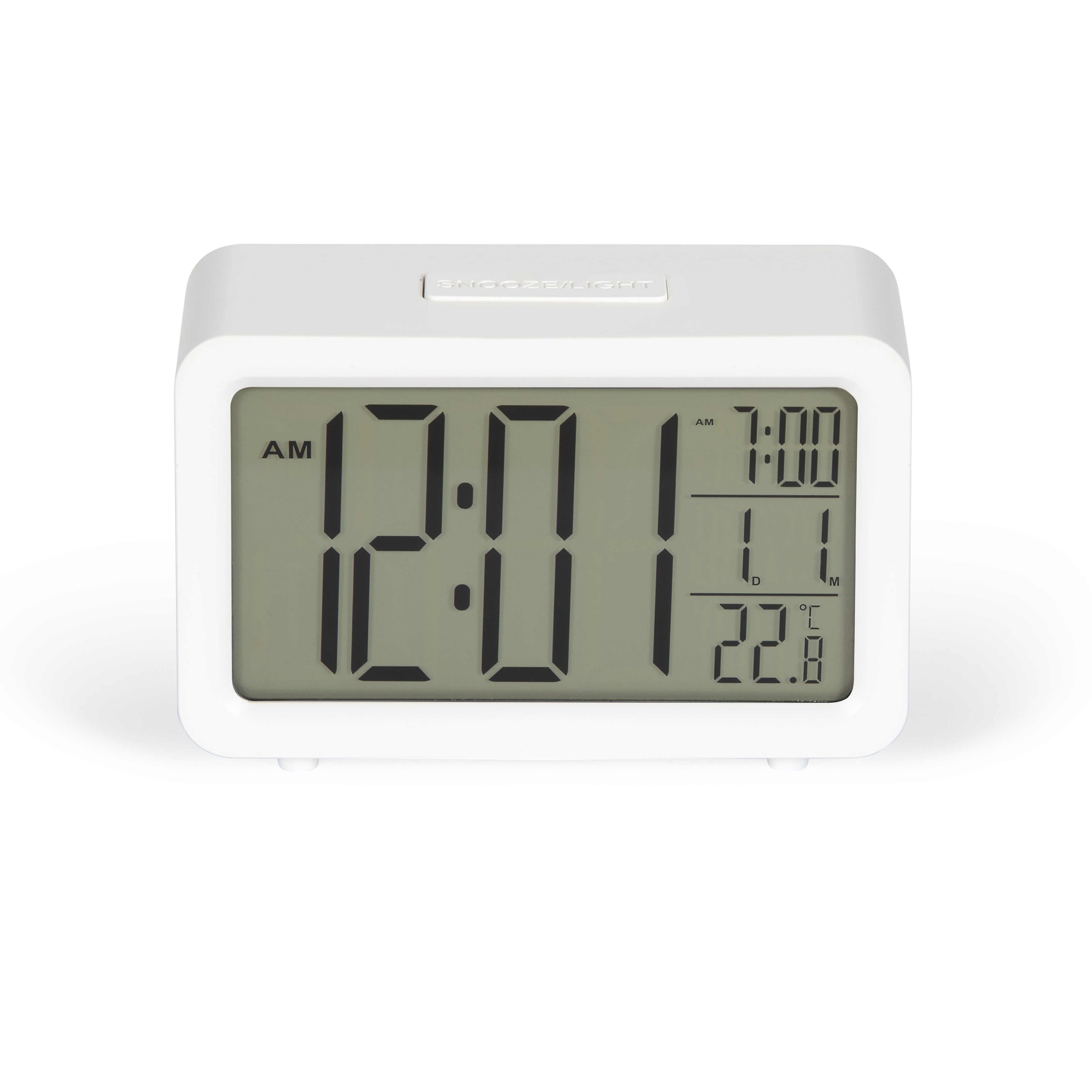 Delta Digital Alarm Clock White – Sveglia Digitale Bianca con Display LCD, Doppio Allarme e Temperatura