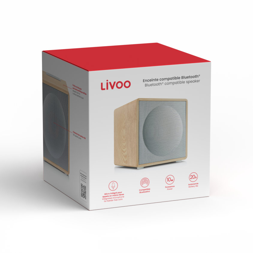 DELTA Bluetooth Compatible Speaker Grey – Speaker Wireless Bluetooth con Finitura Effetto Legno