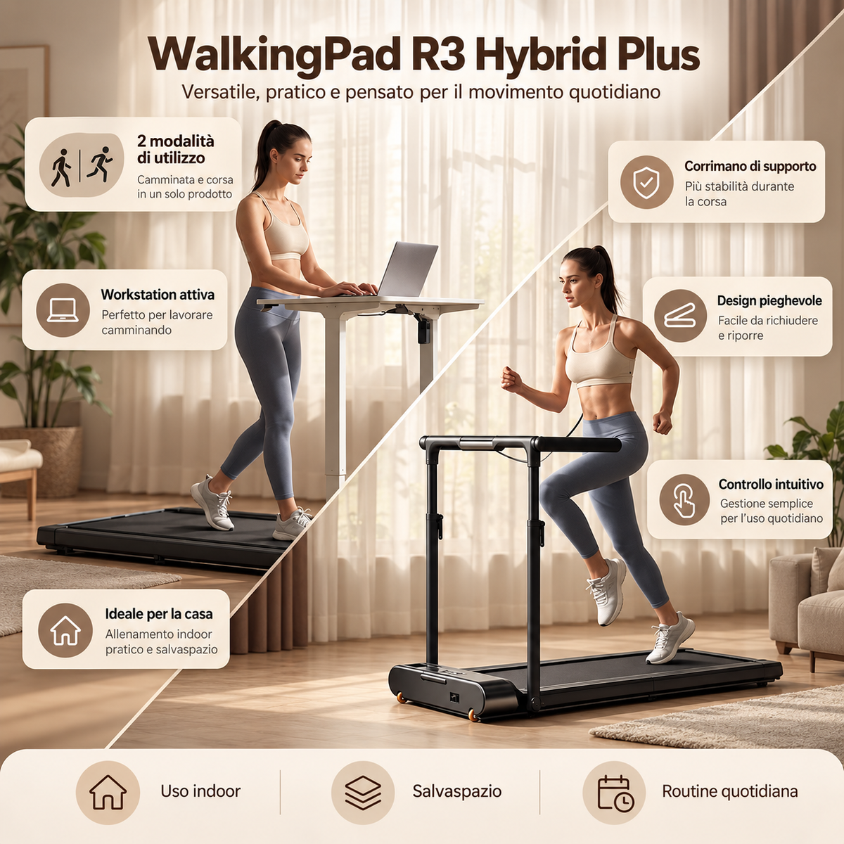 Kingsmith WalkingPad R3 Hybrid+ – Tapis Roulant Pieghevole 2 in 1 fino a 12 km/h
