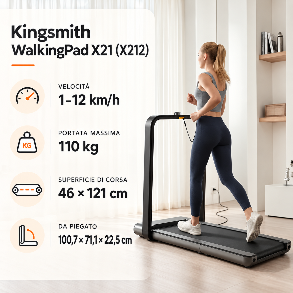 Kingsmith WalkingPad X21 (X212) – Tapis Roulant Pieghevole 1–12 km/h