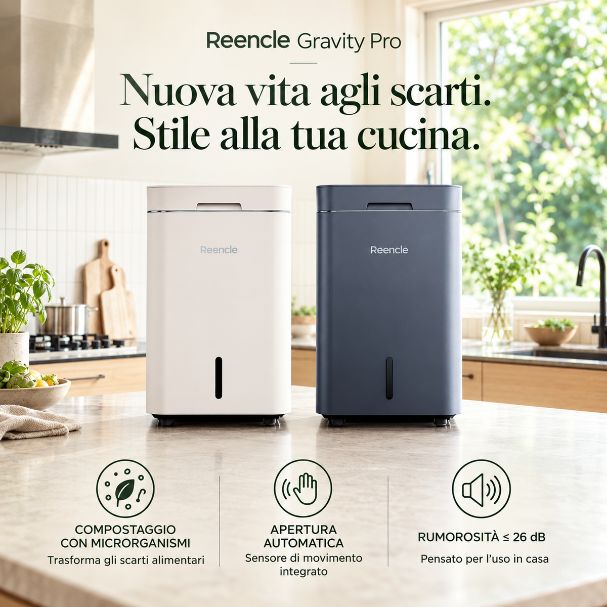 Reencle Gravity Pro – Compostatore Elettrico Smart con App e Microrganismi