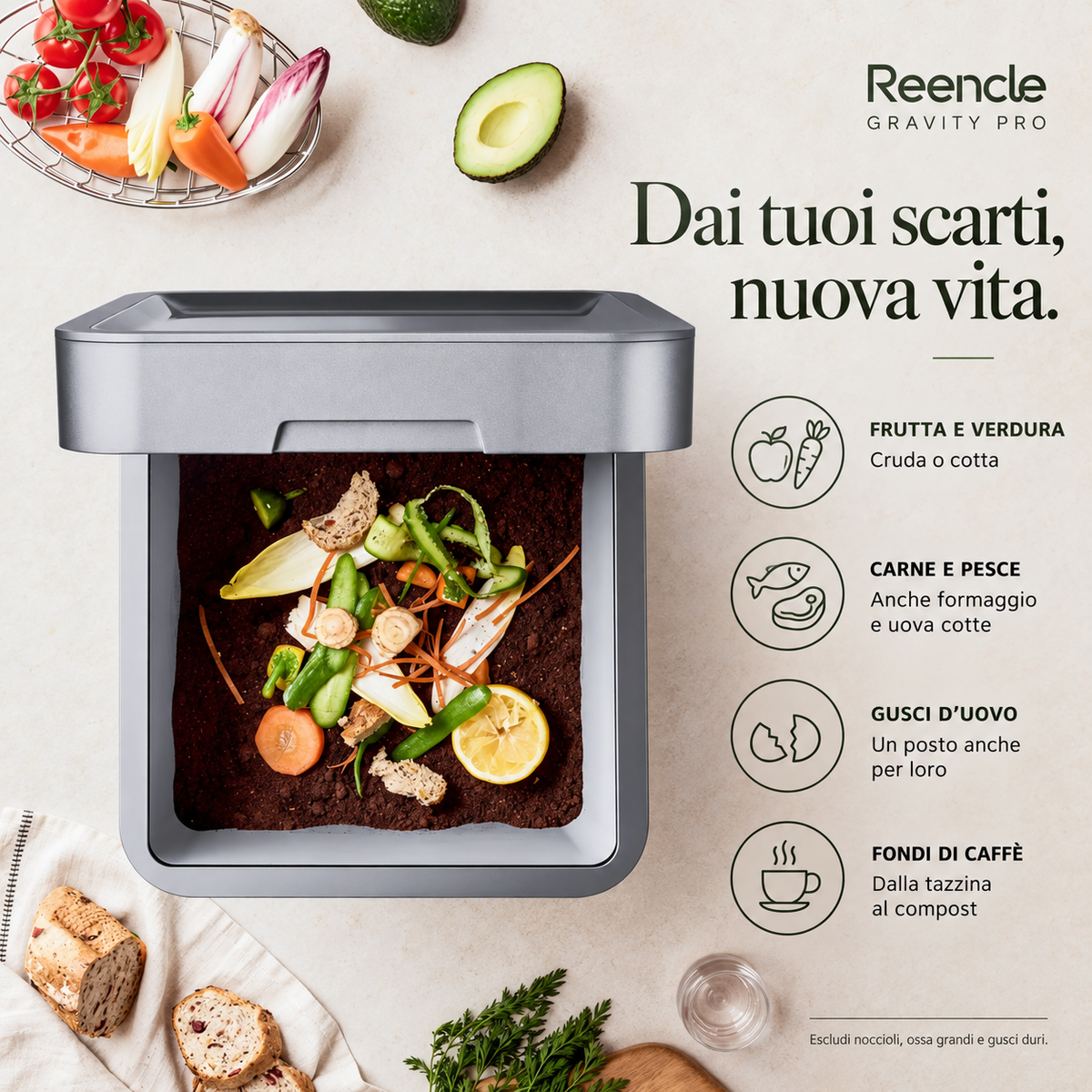 Reencle Gravity Pro – Compostatore Elettrico Smart con App e Microrganismi