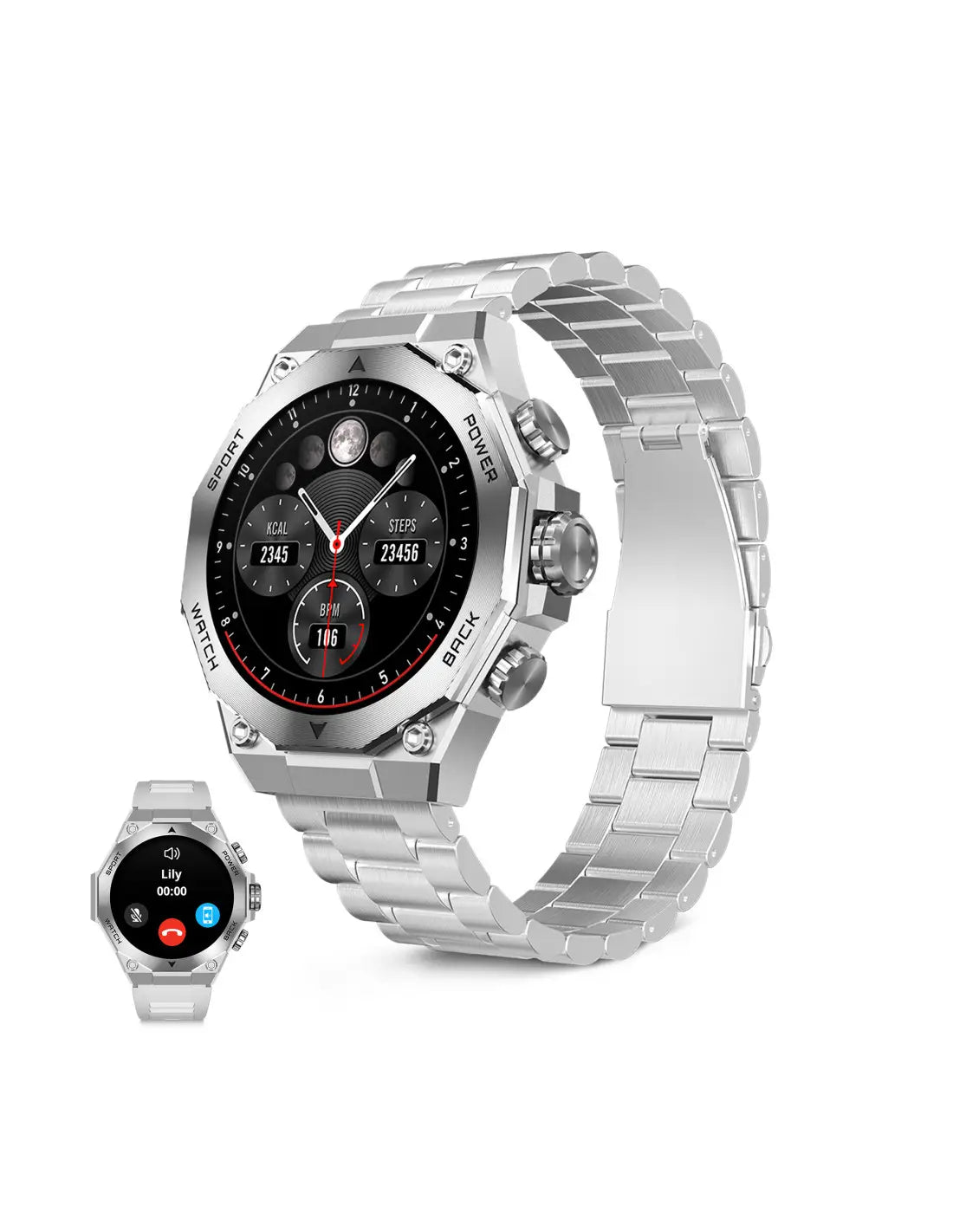 KSIX Titanium Silver – Smartwatch AMOLED 1,43" con 2 Cinturini, Chiamate Bluetooth e IP67